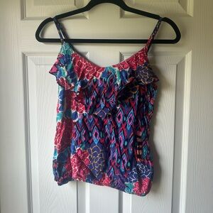 Love Squared Ruffled Blue and Pink Printed Camisole